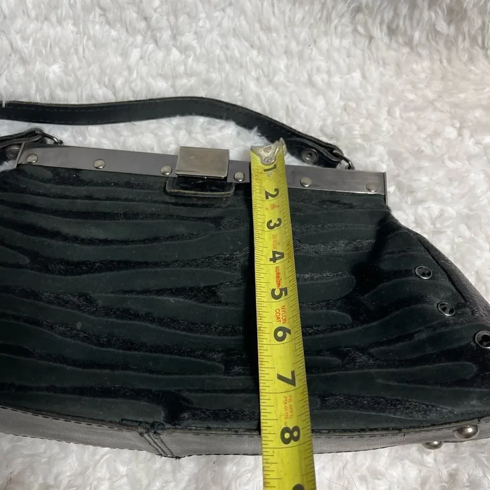 Patricia Nash Black leather & calf hair zebra Stripes silver tone frame Satchel